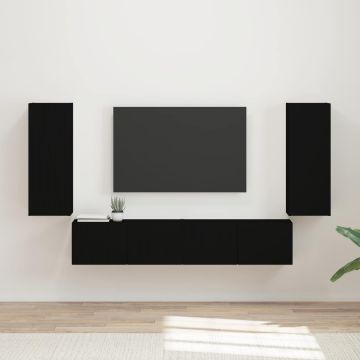 vidaXL TV sieninio kabineto komplektas 4 pcs Juoda Apdirbta mediena