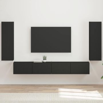 vidaXL TV sieninio kabineto komplektas 4 pcs Juoda Apdirbta mediena