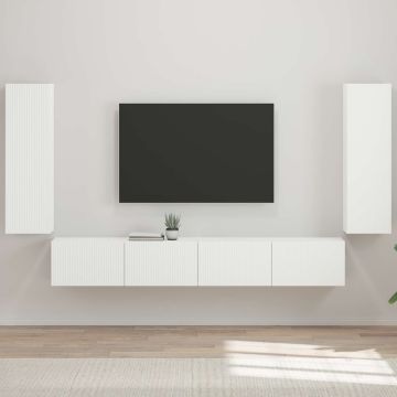 vidaXL TV sieninio kabineto komplektas 4 pcs Aukštai blizganti balta
