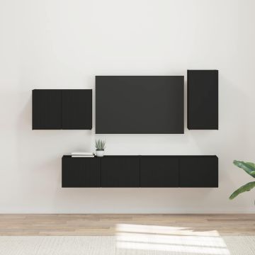 vidaXL TV sieninio kabineto komplektas 4 pcs Juoda Apdirbta mediena