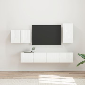 vidaXL TV sieninio kabineto komplektas 4 pcs Aukštai blizganti balta