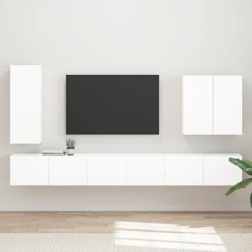 vidaXL TV sieninio kabineto komplektas 6 pcs Aukštai blizganti balta