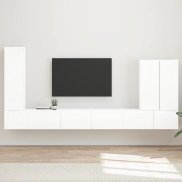 vidaXL TV sieninio kabineto komplektas 6 pcs Aukštai blizganti balta