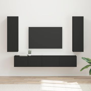 vidaXL TV spintelių komplektas 3 pcs Juoda Apdirbta mediena