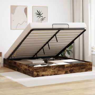 vidaXL Otomano lovos rėmas Rūkytas Ąžuolas 203 x 160 x 25 cm