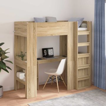 vidaXL Dviaukštės lovos rėmas su stalu Sonoma ąžuolas 75 x 190 cm