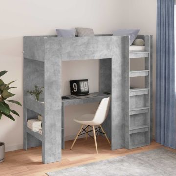 vidaXL Dviaukštės lovos rėmas su stalu Betono pilka 75 x 190 cm