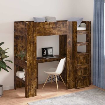 vidaXL Dviaukštės lovos rėmas su stalu Rūkyta ąžuolas 75 x 190 cm