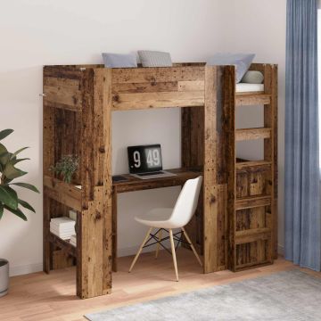 vidaXL Dviaukštės lovos rėmas su stalu Senas medis 75 x 190 cm