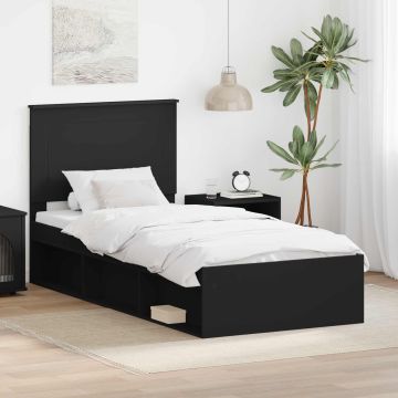 vidaXL Lovos rėmas Juoda 90 x 190 cm Kietos pušies mediena