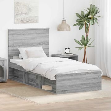 vidaXL Lovos rėmas Pilkas Sonoma 90 x 190 cm Kietos pušies mediena