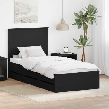 vidaXL Lovos rėmas su stalčių Juoda 75 x 190 cm Inžinerinė mediena