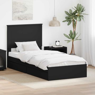 vidaXL Saugos lova su galvūgalio Juoda 75 x 190 cm Apdirbta mediena