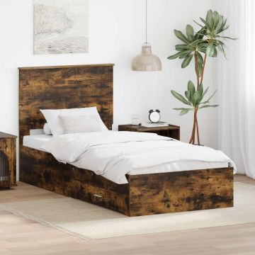 vidaXL Lovos rėmas Rūkyta ąžuolas 90 x 200 cm Apdirbta mediena