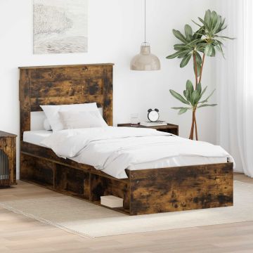 vidaXL Lovos rėmas Rūkyta ąžuolas 90 x 190 cm Kietos pušies mediena