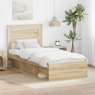 vidaXL Lovos rėmas Sonoma ąžuolas 90 x 200 cm Kietos pušies mediena