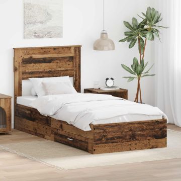 vidaXL Lovos rėmas su stalčių Senas medis 90 x 190 cm Apdirbta mediena