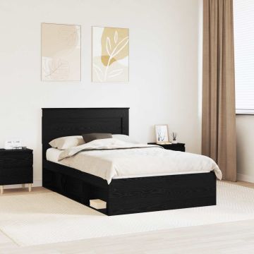 vidaXL Lovos rėmas su stalčių Juoda 135 x 190 cm Kietos pušies mediena
