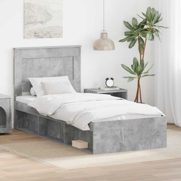 vidaXL Lovos rėmas Betono pilka 90 x 190 cm Kietos pušies mediena
