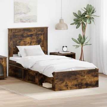 vidaXL Lovos rėmas Rūkyta ąžuolas 90 x 190 cm Kietos pušies mediena