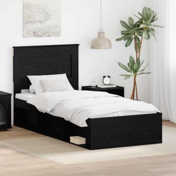 vidaXL Lovos rėmas su stalčių Juoda 90 x 200 cm Kietos pušies mediena