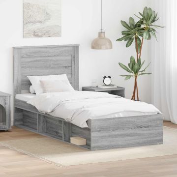 vidaXL Lovos rėmas Pilkas Sonoma 90 x 200 cm Kietos pušies mediena