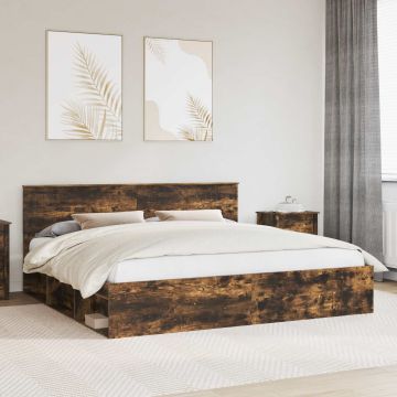 vidaXL Lovos rėmas Rūkyta ąžuolas 200 x 200 cm Kietos pušies mediena