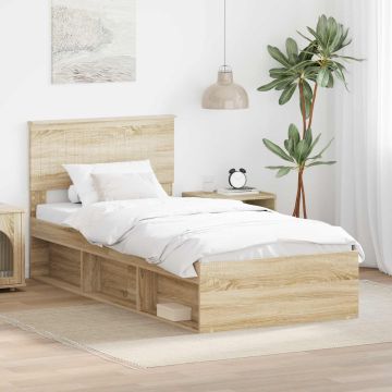 vidaXL Lovos rėmas Sonoma ąžuolas 90 x 200 cm Kietos pušies mediena