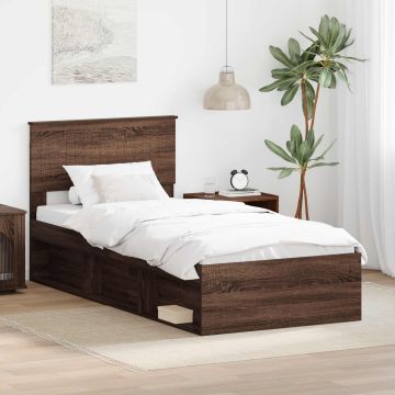 vidaXL Lovos rėmas Rudas ąžuolas 90 x 200 cm Kietos pušies mediena