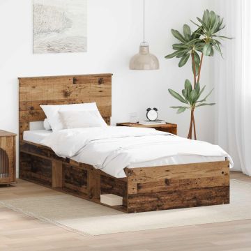 vidaXL Lovos rėmas Senas medis 90 x 200 cm Kietos pušies mediena