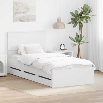 vidaXL Lovos rėmas su stalčių Balta 90 x 190 cm Inžinerinė mediena