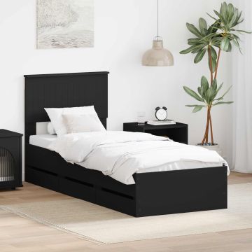 vidaXL Lovos rėmas su stalčių Juoda 75 x 190 cm Inžinerinė mediena