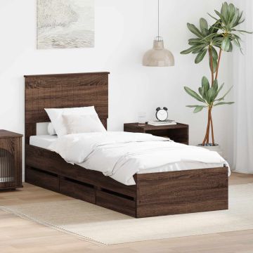 vidaXL Lovos rėmas Rudas ąžuolas 75 x 190 cm Inžinerinė mediena