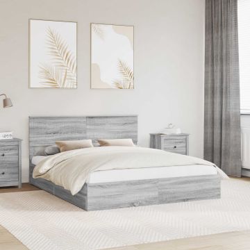 vidaXL Saugos lova Pilkas Sonoma 160 x 200 cm Apdirbta mediena