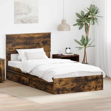 vidaXL Saugos lova Rūkyta ąžuolas 100 x 200 cm Apdirbta mediena