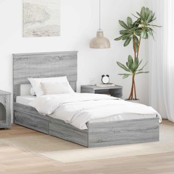 vidaXL Saugos lova Pilkas Sonoma 90 x 190 cm Apdirbta mediena