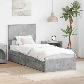 vidaXL Saugos lova Betono pilka 75 x 190 cm Apdirbta mediena