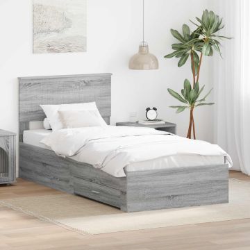 vidaXL Lovos rėmas Pilkas Sonoma 90 x 190 cm Apdirbta mediena