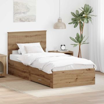 vidaXL Lovos rėmas Amatininkų ąžuolas 90 x 190 cm Apdirbta mediena