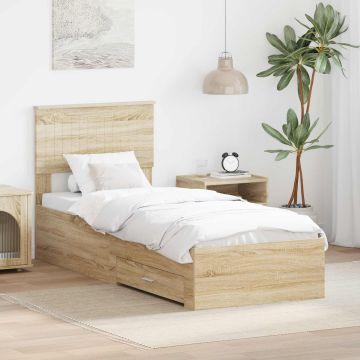 vidaXL Lovos rėmas su galvūgalio Sonamos ąžuolo ir sidabro 75 x 190 cm