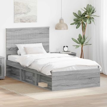 vidaXL Lovos rėmas Pilkas Sonoma 100 x 200 cm Kietos pušies mediena