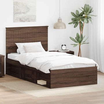vidaXL Lovos rėmas Rudas ąžuolas 100 x 200 cm Kietos pušies mediena
