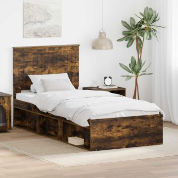 vidaXL Lovos rėmas Rūkyta ąžuolas 90 x 200 cm Kietos pušies mediena