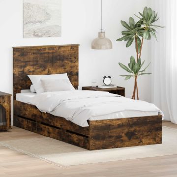 vidaXL Lovos rėmas Rūkyta ąžuolas 90 x 190 cm Inžinerinė mediena