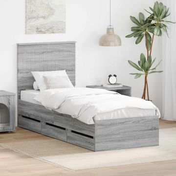 vidaXL Lovos rėmas Pilkas Sonoma 75 x 190 cm Inžinerinė mediena