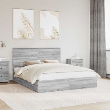 vidaXL Saugos lova Pilkas Sonoma 160 x 200 cm Apdirbta mediena