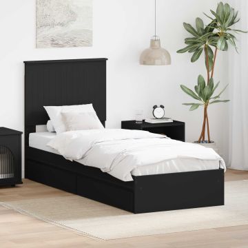 vidaXL Saugos lova su galvūgalio Juoda 75 x 190 cm Apdirbta mediena