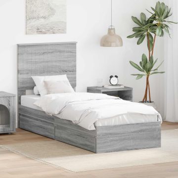 vidaXL Saugos lova Pilkas Sonoma 75 x 190 cm Apdirbta mediena