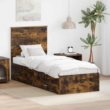 vidaXL Lovos rėmas su galvūgalio Rūkyto ąžuolo ir sidabro 70 x 190 cm