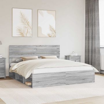 vidaXL Lovos rėmas Pilkas Sonoma 200 x 200 cm Kietos pušies mediena